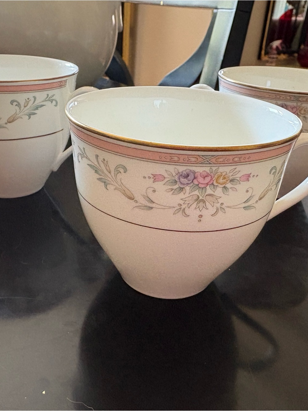 Mikasa White Porcelain Teacup with Pink, Lavender and Gold Floral Band